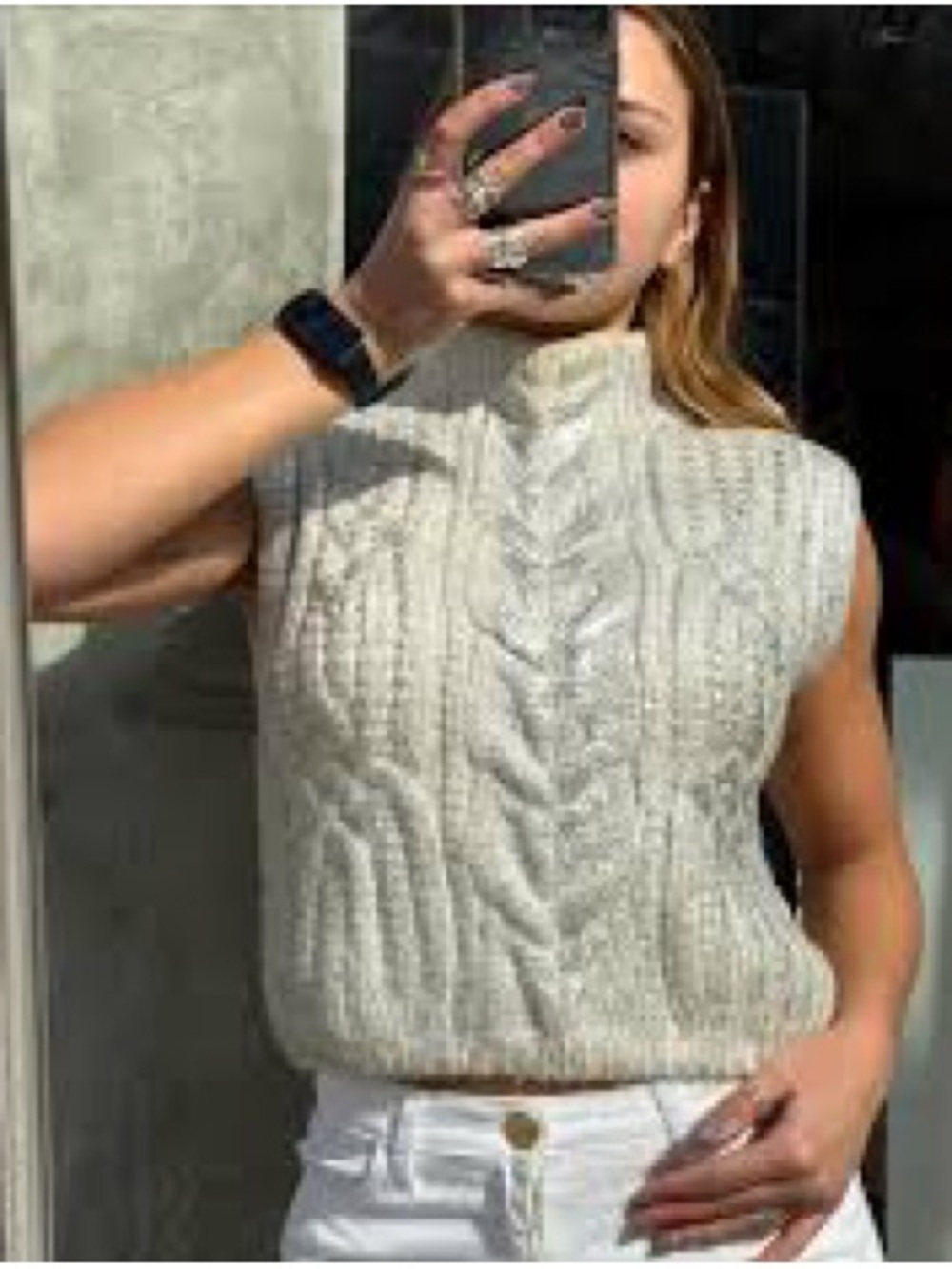 Zara Metallic Cable Knit Sweater Vest Mock Neck Chunky Knit | NWOT Size Large - Picture 7 of 7